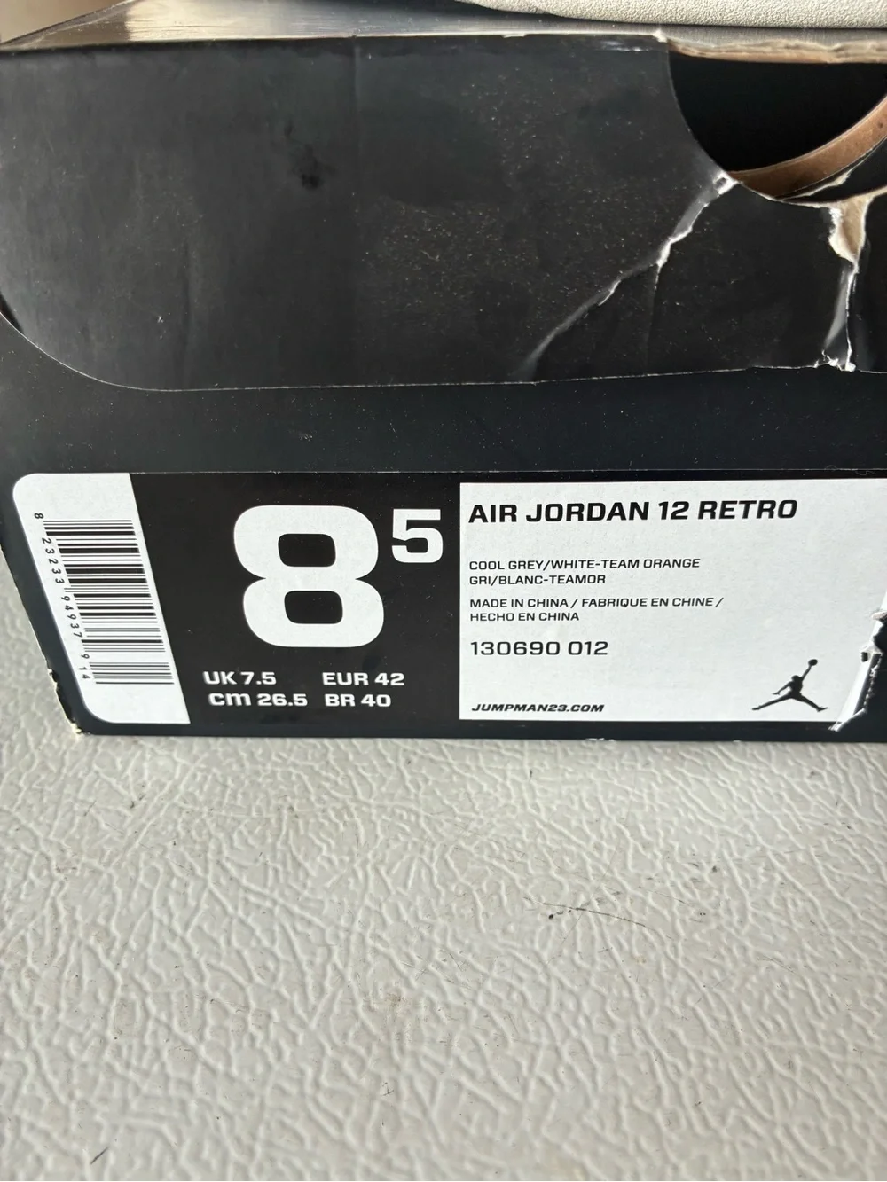 Air Jordan 12 Retro Cool Grey Size 8.5 130690-012 Vintage 2012 NDS Small Scuff